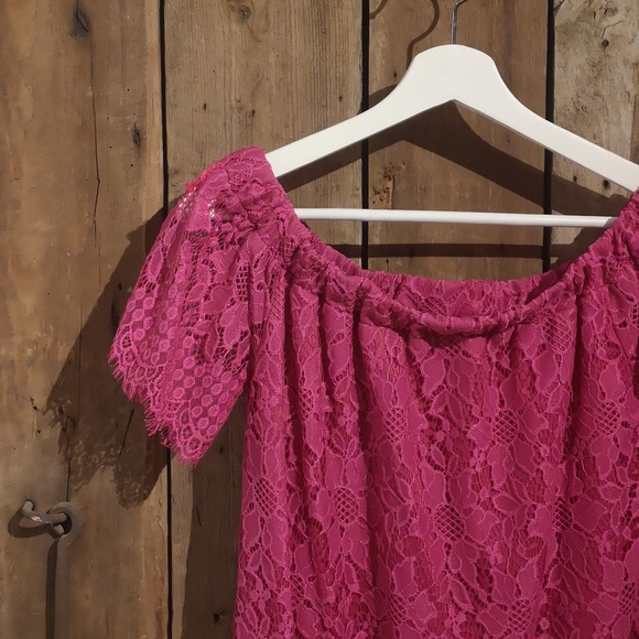 Off-the-shoulder fuchsia dress - Picture 1 of 4